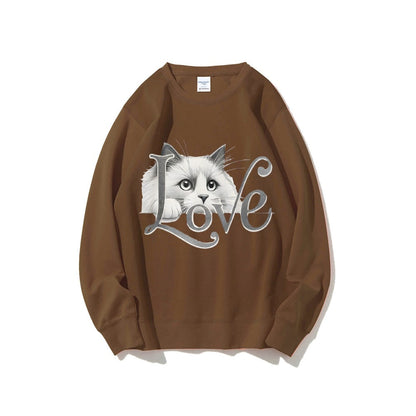 Damen Sweatshirt Katzenmotiv Lässiger Schnitt Norvielle
