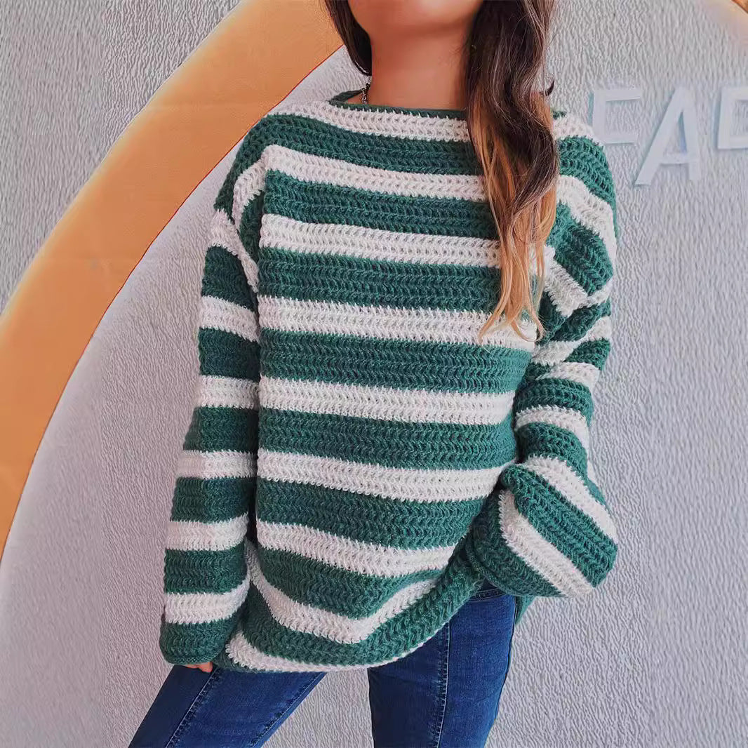Damen Grobstrickpullover Gestreift Norvielle