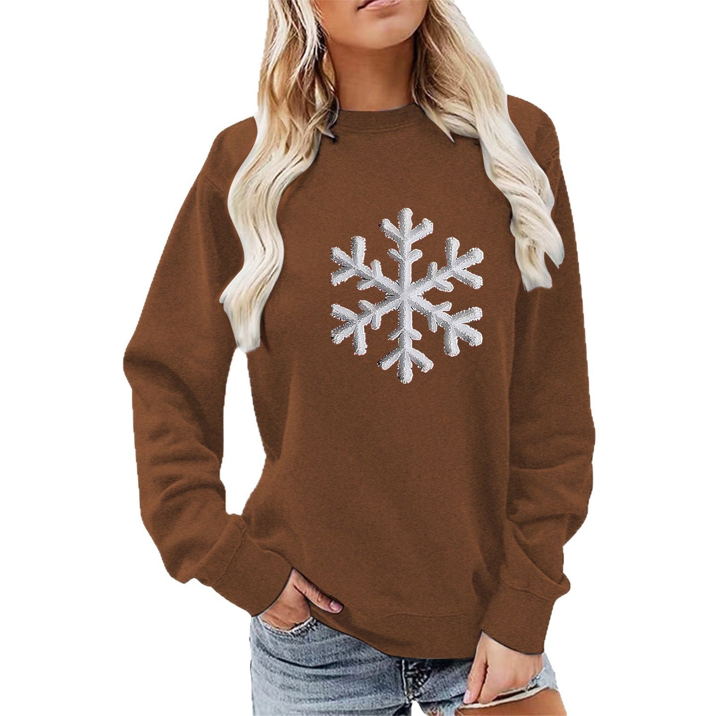 Damen Sweatshirt Schneeflockenmotiv Lässig Norvielle