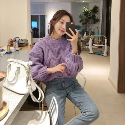 Damen Grobstrickpullover Zopfdesign Lässig Norvielle