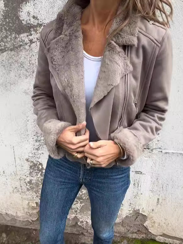Damen Bikerjacke Fleece-gefüttert Revers