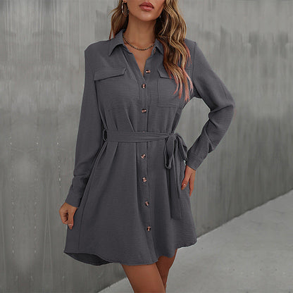 Damen Hemdblusenkleid mit Taillengürtel und Knöpfen Norvielle