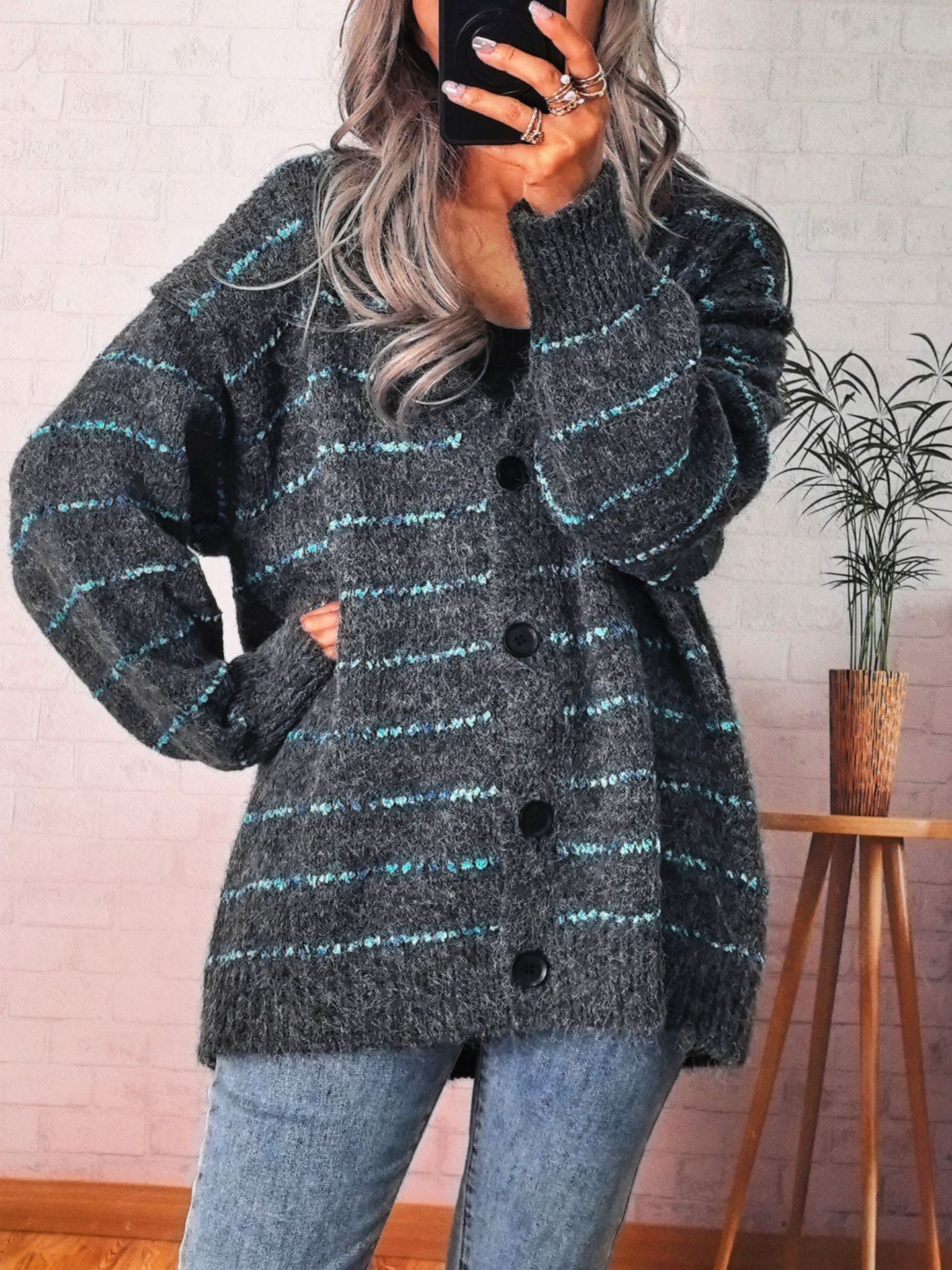 Damen Strickjacke Kontraststreifen Norvielle