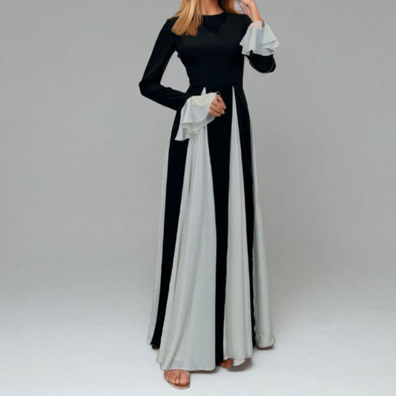 Damen Maxikleid mit Trompetenärmeln Farbkontrast - Norvielle