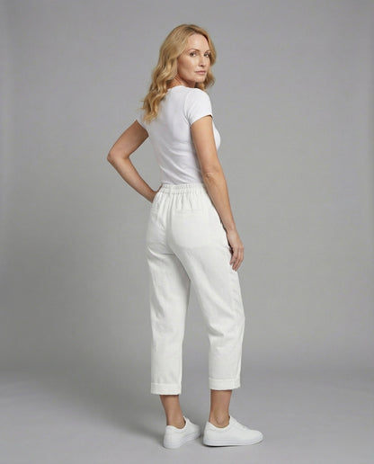 Damen Chinohose Bequem Umschlag-Saum