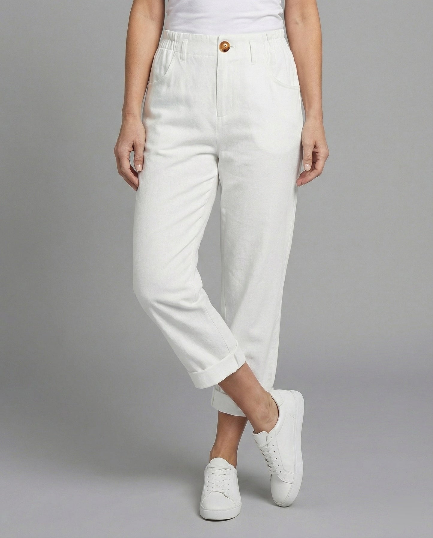 Damen Chinohose Bequem Umschlag-Saum