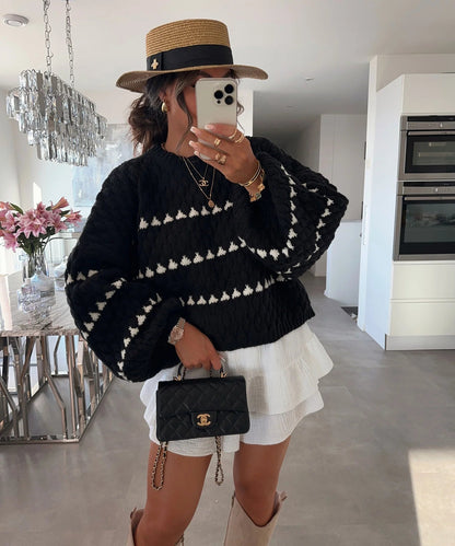 Damen Strickpullover Weite Ärmel Grafisches Muster Norvielle