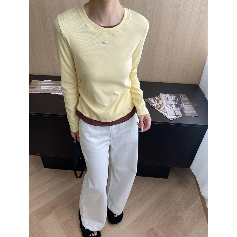 Damen Langarmshirt Feine Rippstruktur Breites Bündchen Norvielle
