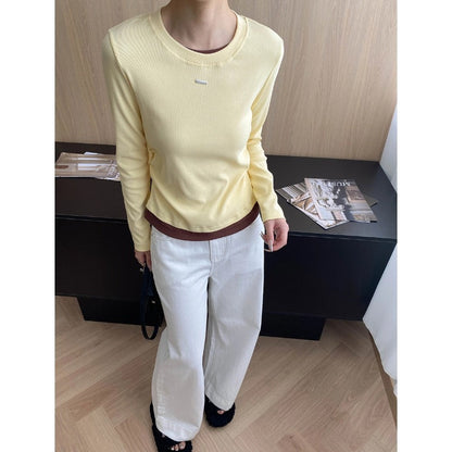Damen Langarmshirt Feine Rippstruktur Breites Bündchen Norvielle