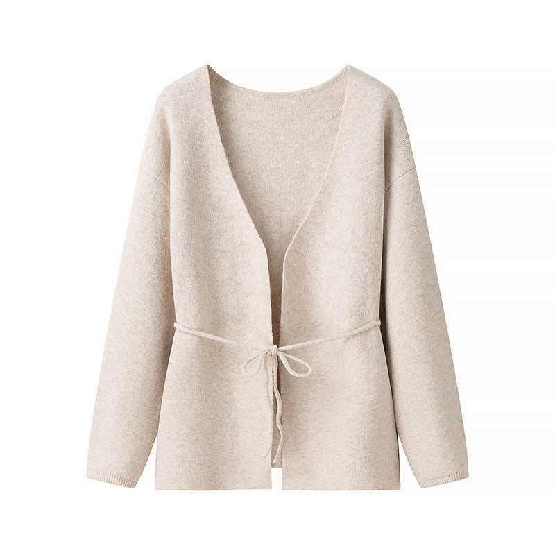 Damen Strickjacke Kuschelig Mit Bindegürtel Modern