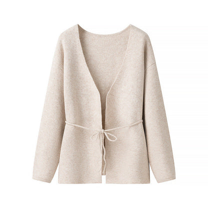 Damen Strickjacke Kuschelig Mit Bindegürtel Modern