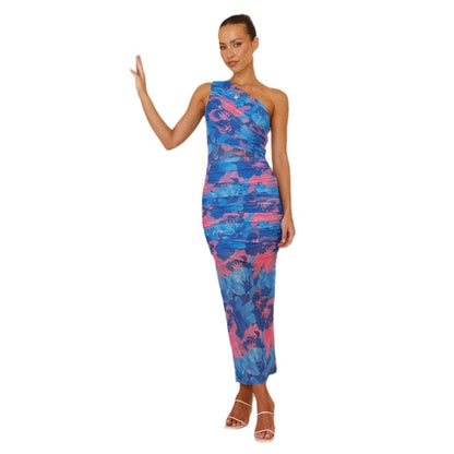 Damen Maxikleid Asymmetrischer Träger Blumenmuster
