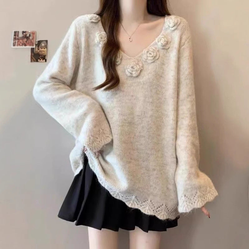 Damen Großer Strickpullover Floral Norvielle