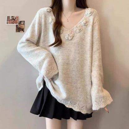 Damen Großer Strickpullover Floral Norvielle