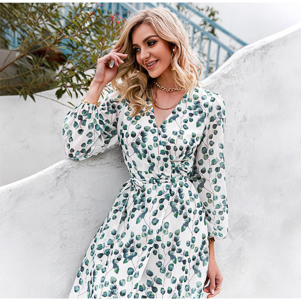Damen Wickelkleid Floralmuster Tiefes Dekolleté Norvielle