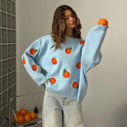Damen Oversized Pullover Bunt Stickdetails