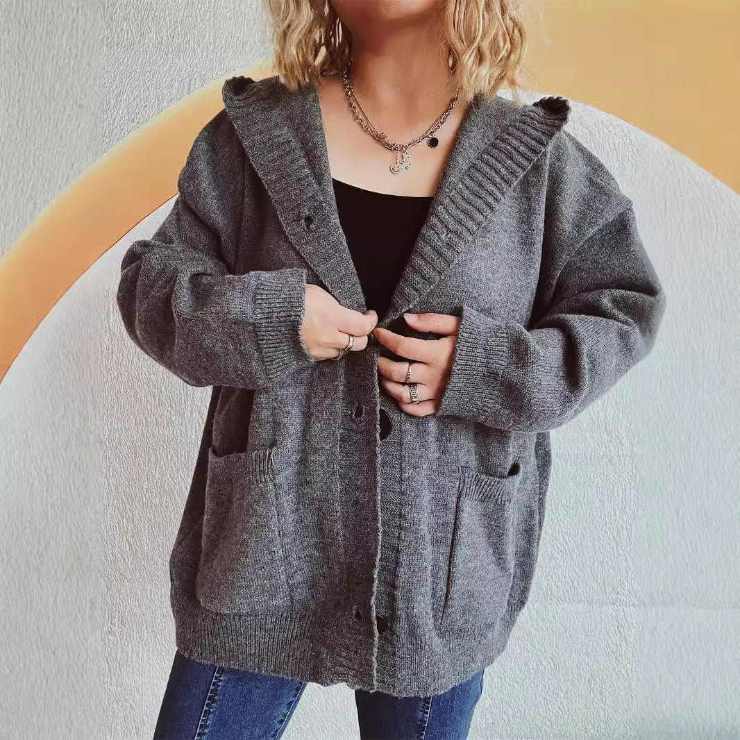 Damen Strickjacke mit Kapuze und Taschen Norvielle