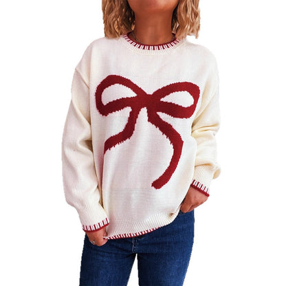 Damen Pullover Schleifenapplikation Moderner Schnitt Norvielle