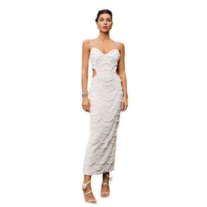 Damen Midi-Kleid Rücken Cut-Outs Wellendesign Norvielle