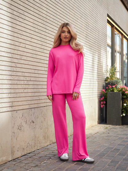 Damen Strick-Loungewear-Set Rippenstruktur Weites Bein Norvielle
