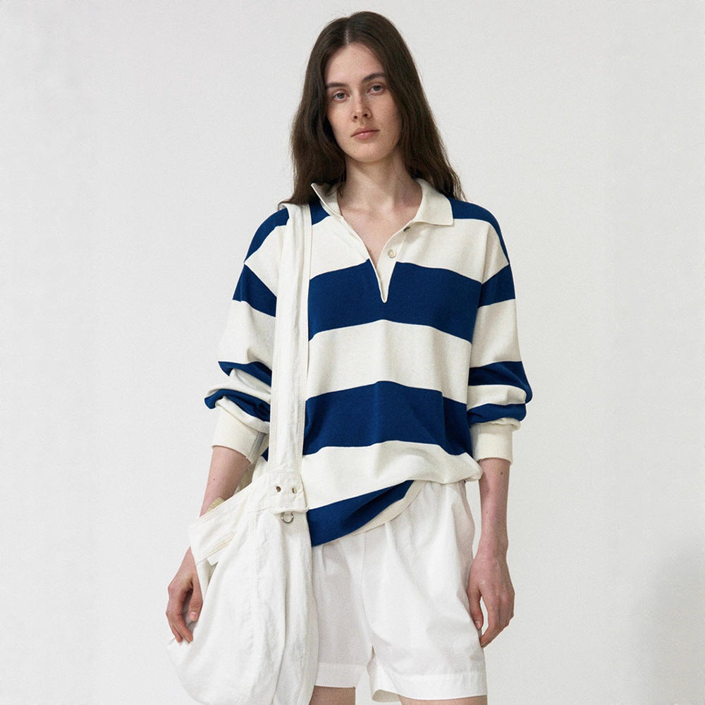 Damen Poloshirt Gestreift Langarm Norvielle