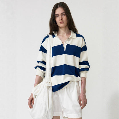 Damen Poloshirt Gestreift Langarm Norvielle