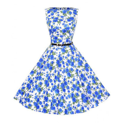Damen A-Linien Kleid Floralmuster Taillengürtel