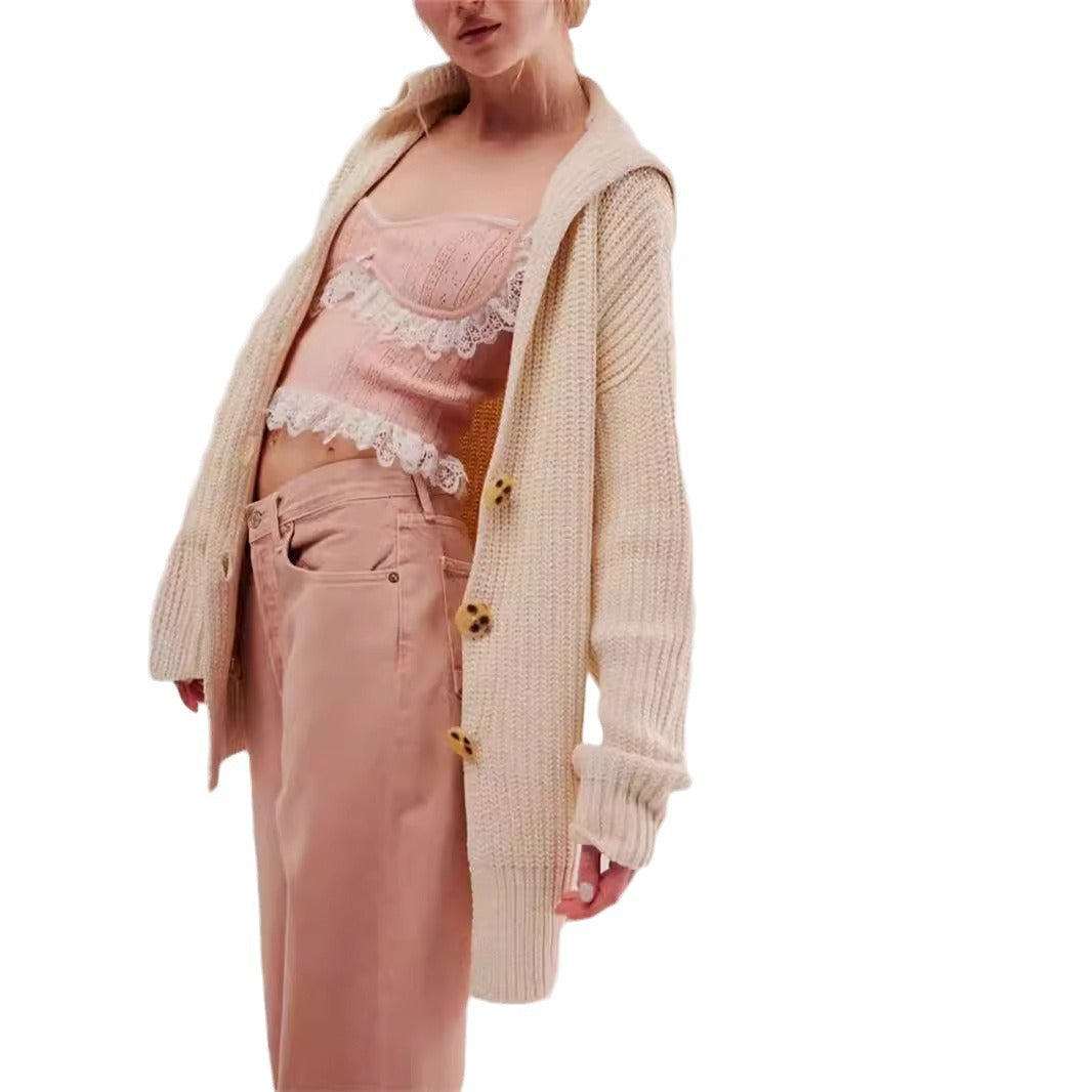 Damen Grobstrickjacke Norvielle Modern Reverskragen Dekorative Knöpfe