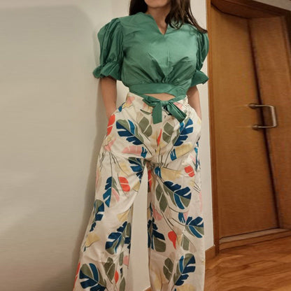 Damen Crop- und Hose Set Baumwolle Weiß