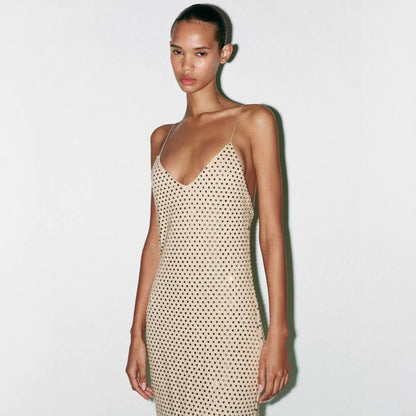 Damen Maxikleid mit Netzdetails und Spaghettiträgern