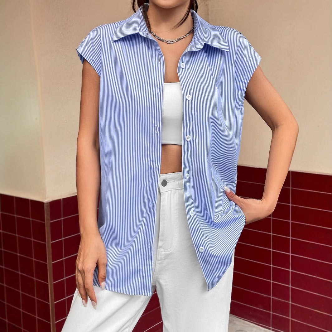 Damen Bluse Gestreift Übergroßer Schnitt Knopfdetails Norvielle