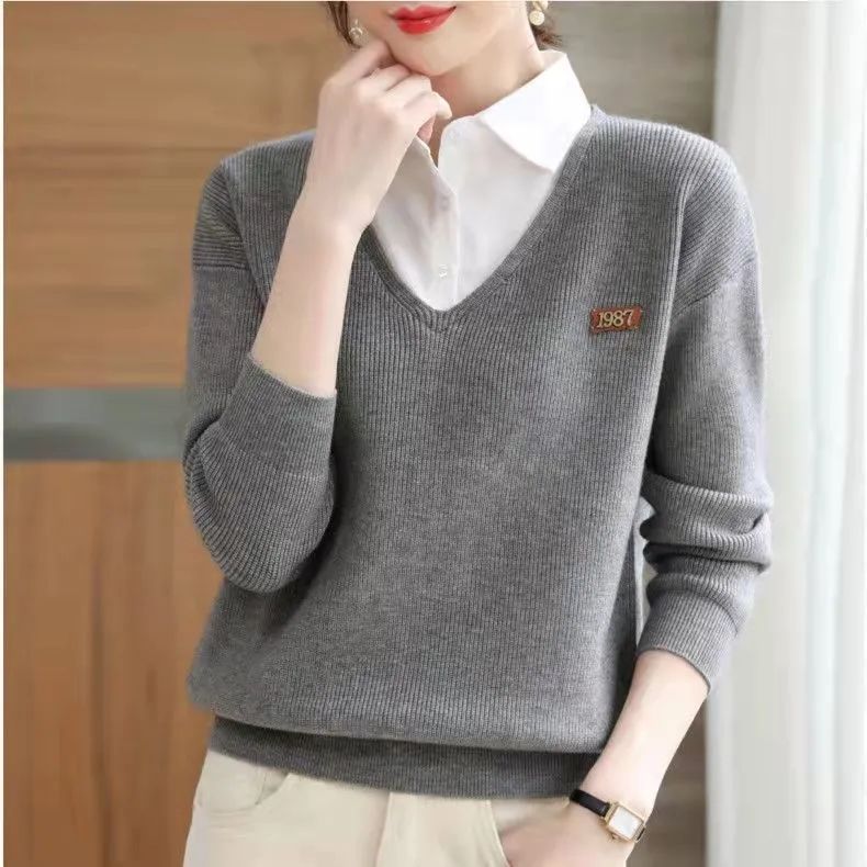 Damen Pullover V-Ausschnitt Hemdkragen Norvielle - Norvielle