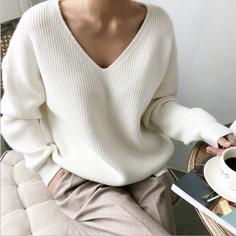 Damen Pullover V-Ausschnitt Strukturierter Look Breite Ärmel Norvielle - Norvielle