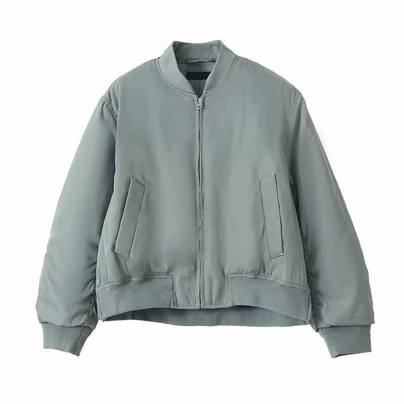 Damen Bomberjacke Sportlich Hochkragen Bequeme Seitentaschen