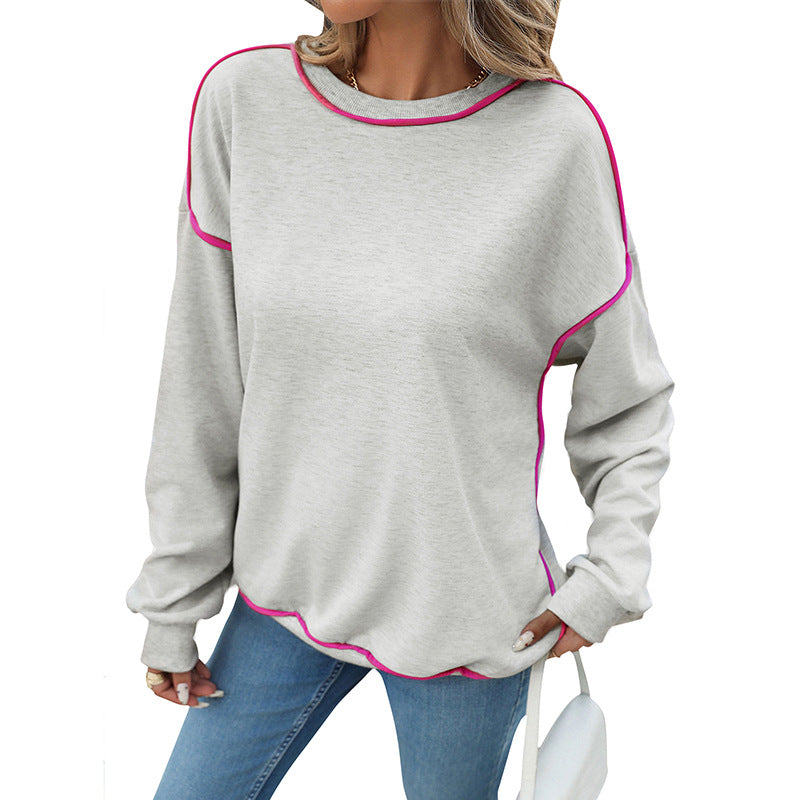 Damen Sweatshirt Lässig Kontrastpaspel Weit Norvielle