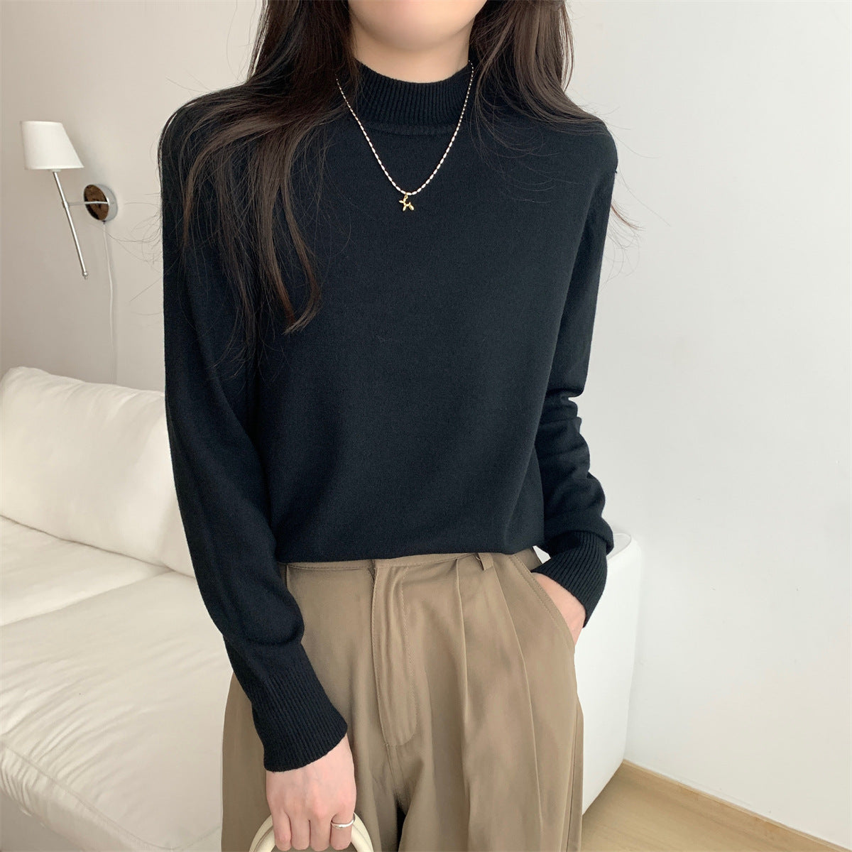 Damen Feinstrickpullover Stehkragen Lässig Norvielle