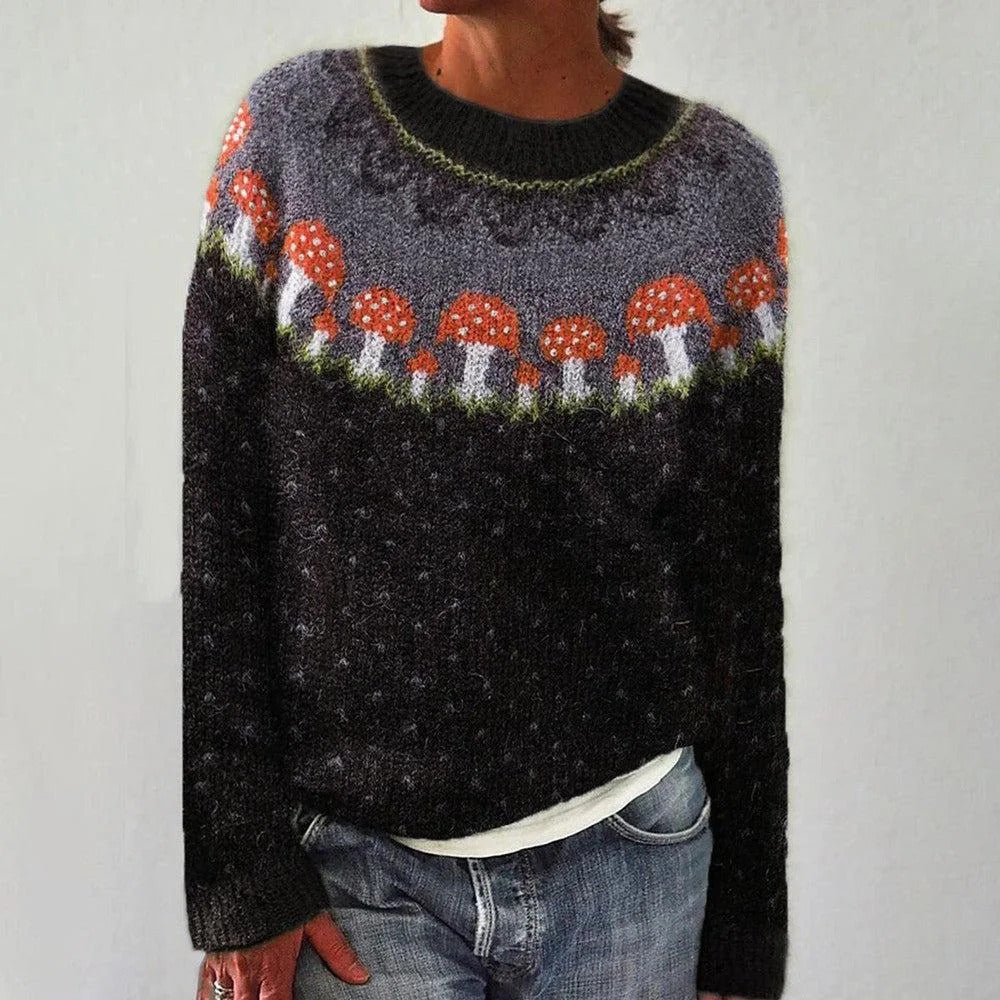 Damen Pullover Kuschelfleece Landschaftsmuster Norvielle