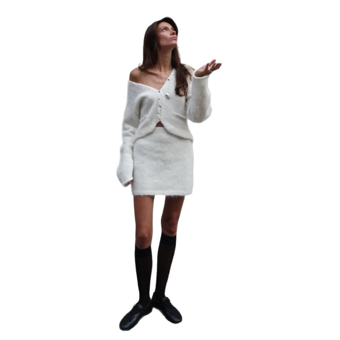 Damen Strickensemble V-Ausschnitt Knopfdetails Norvielle