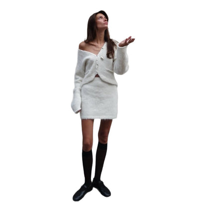 Damen Strickensemble V-Ausschnitt Knopfdetails Norvielle