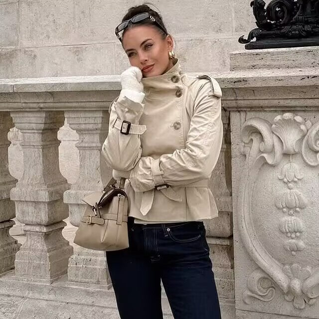 Damen Trenchcoat Asymmetrische Knopfleiste Taillengürtel Norvielle - Norvielle