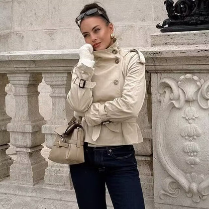Damen Trenchcoat Asymmetrische Knopfleiste Taillengürtel Norvielle - Norvielle