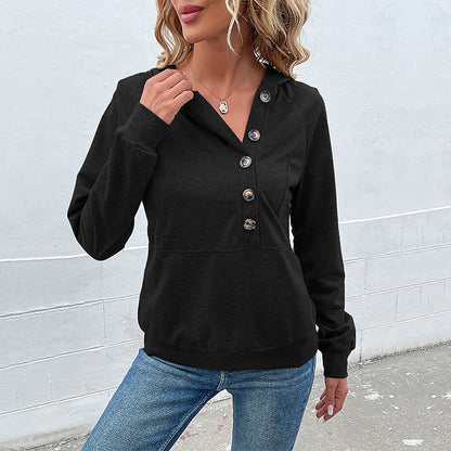 Damen Kapuzenpullover Lässig Knopfdetails Modern Norvielle