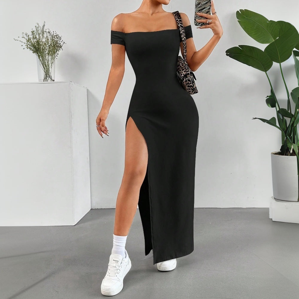 Damen Maxikleid Schulterfrei Hochschlitz Norvielle - Norvielle