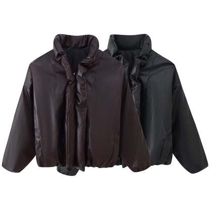 Damen Cropped Jacke Voluminöser Stehkragen Norvielle