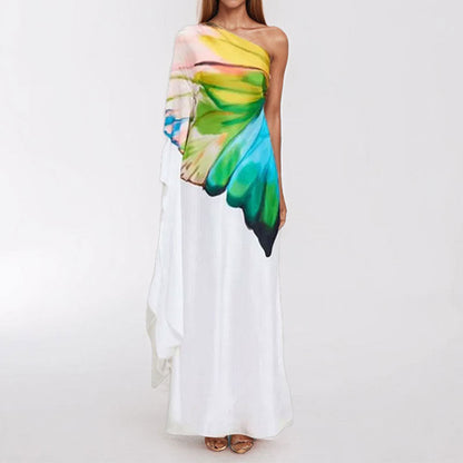 Damen Maxikleid Asymmetrisch Künstlerdruck Norvielle