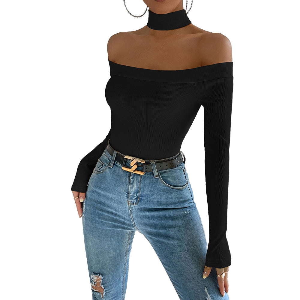 Damen Langarmshirt Off-Shoulder mit Knoten-Design Elegant