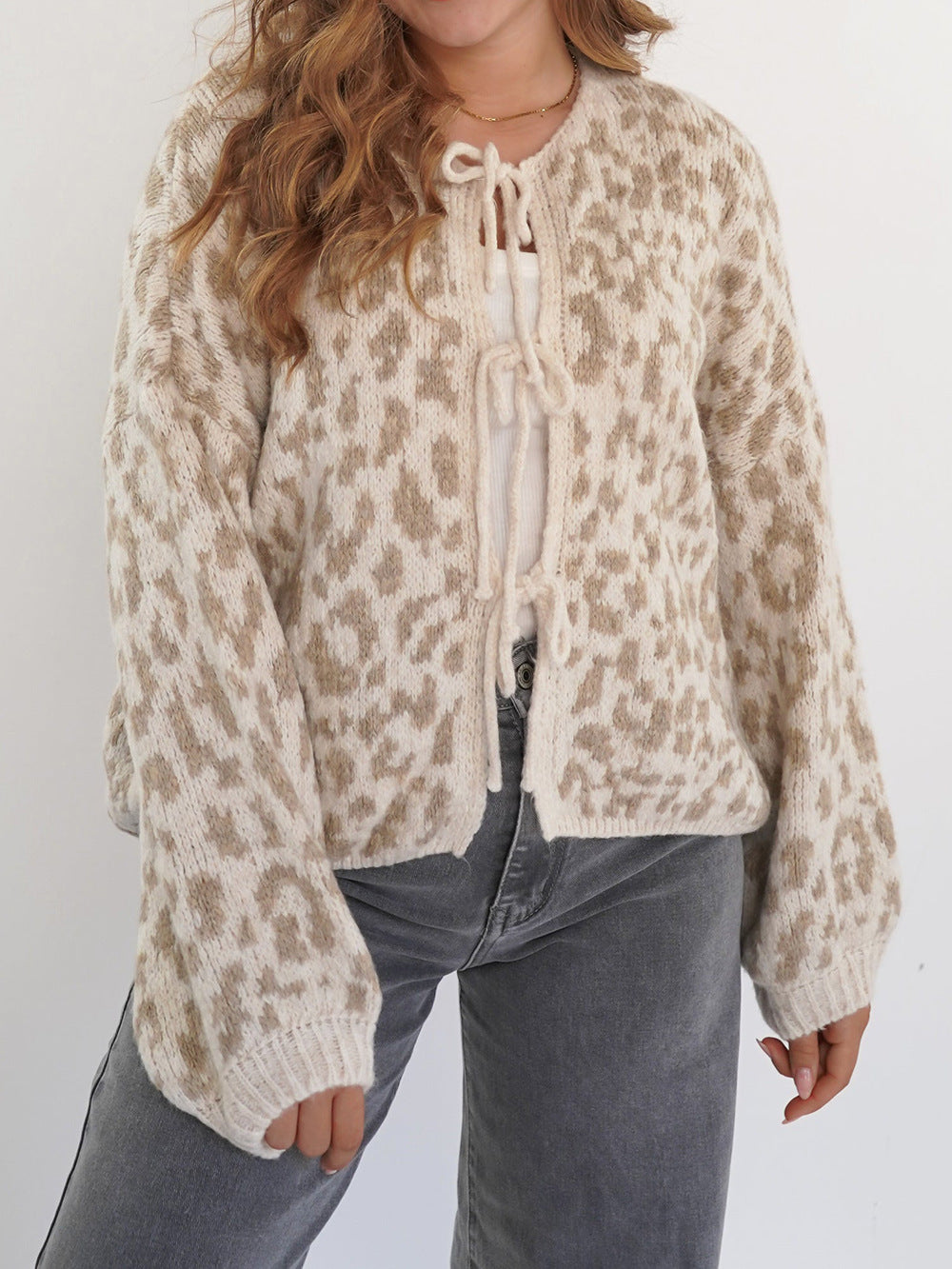 Damen Cardigan Tiermuster Bindebanddetails Norvielle