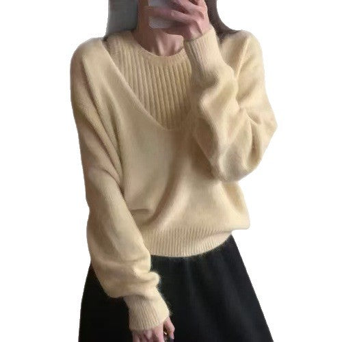 Damen Pullover V-Ausschnitt Ribstruktur Norvielle