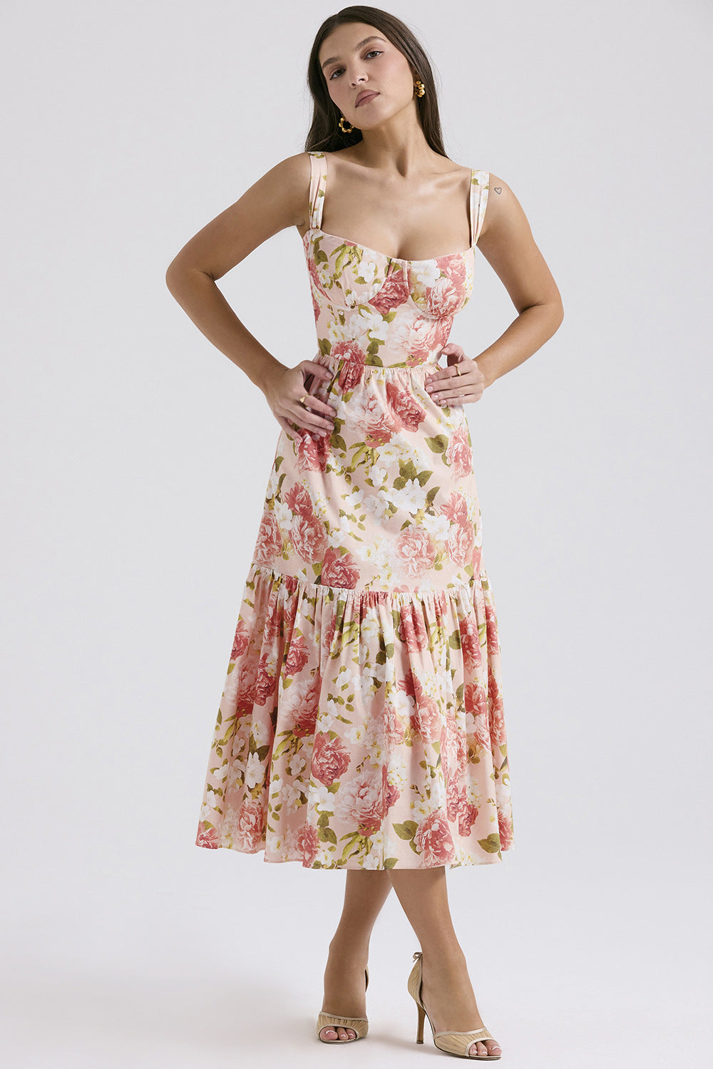 Damen Maxikleid Floral Muster Tailliert Leicht Norvielle