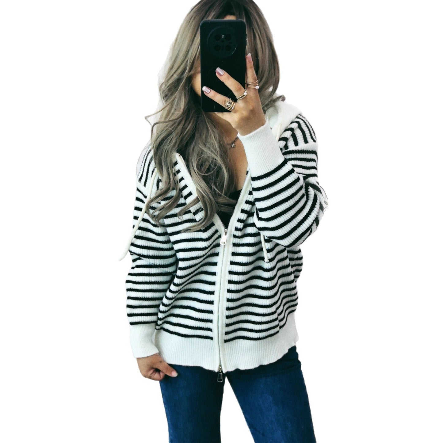 Damen Hoodie Gestreift mit Taschen Bequem Norvielle
